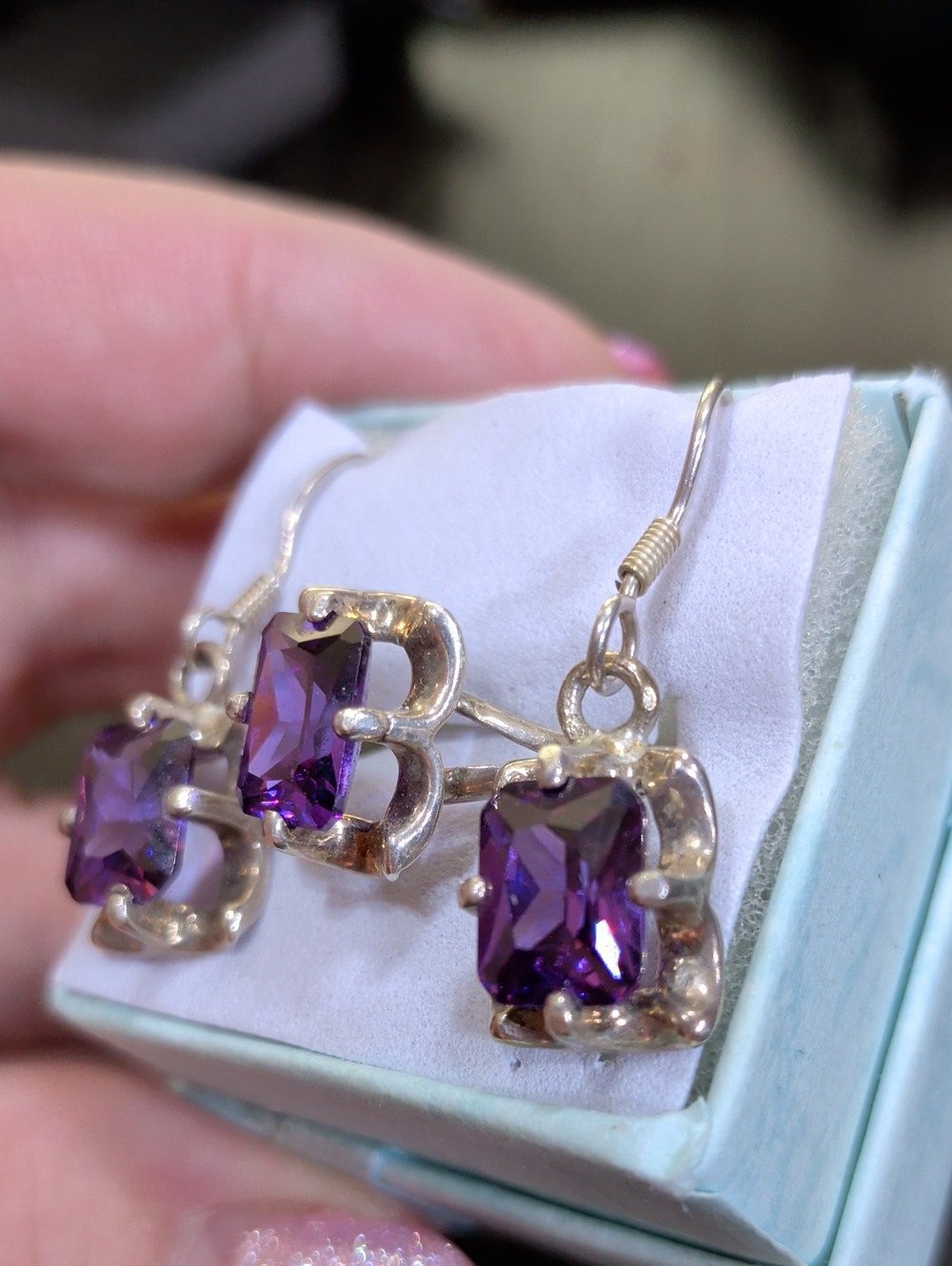 Deep Violet Amethyst Stones 925 Silver Mexico Set: Ring + Earrings